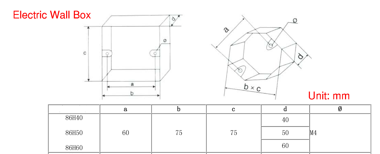 Dimension of Wall Box 86H Dimension of Wall Box 86H